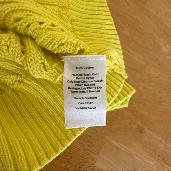 Talbots Plus Size 2X Women Neon Yellow Cardigan Open Knit Spring 100% Cotton - Picture 7 of 7